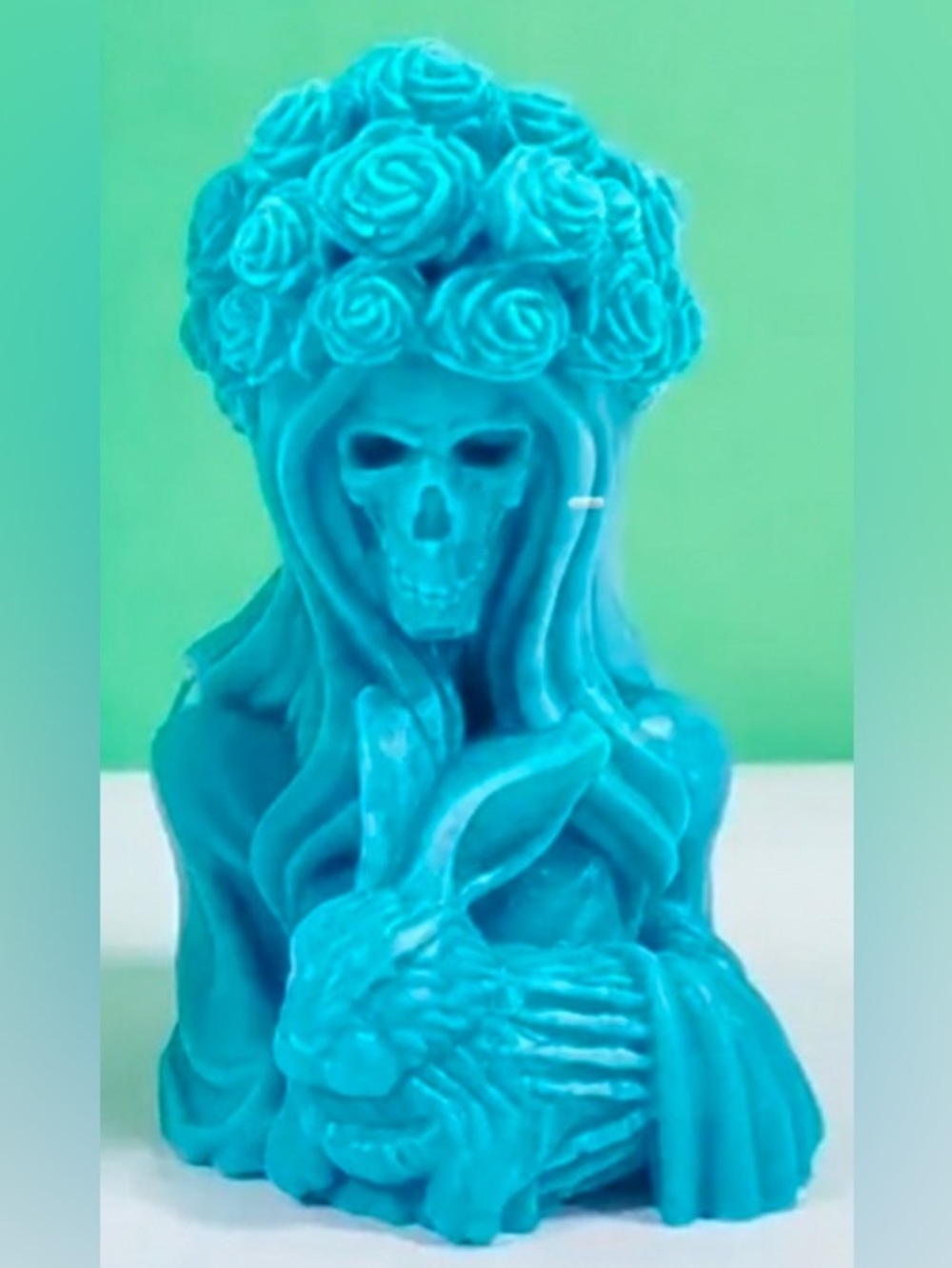 HALLOWEEN CANDLE Turquoise Skull & Rabbit Decorative Sculpture - Home Accents